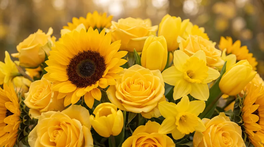 Yellow Flowers massed together, including Sunflowers