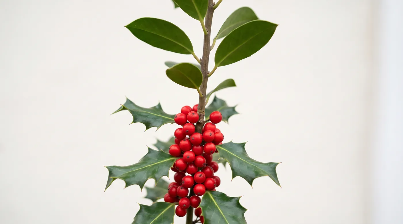 Holly with spined glossy leaves and scarlet berries