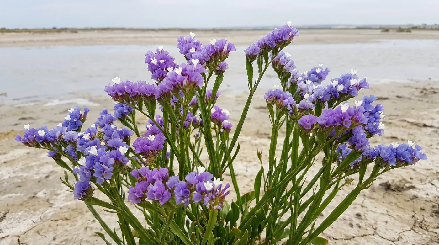 Papery statice growing on a coastal salt marsh