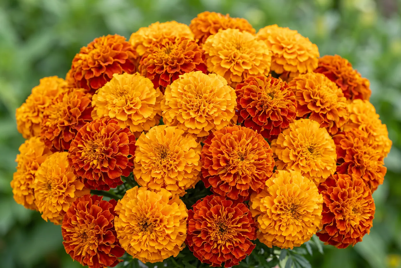 Dense orange and gold marigold blooms