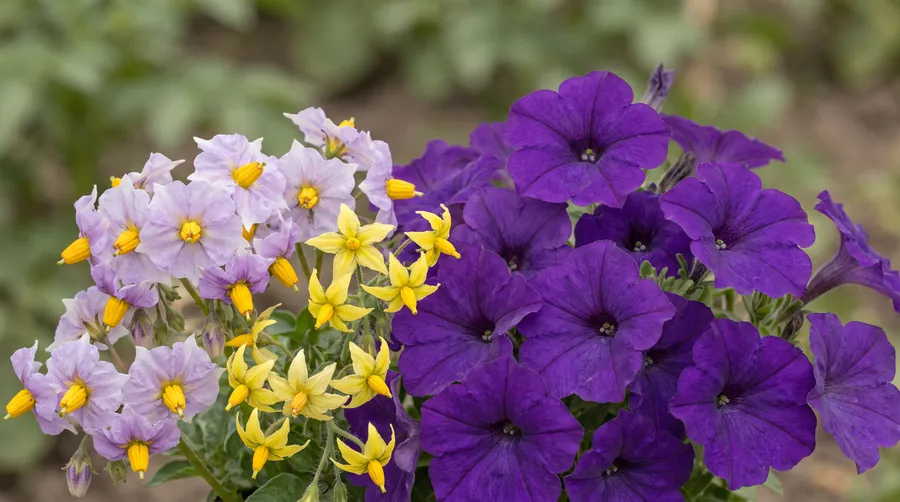 Potato and tomato flowers with petunias, all nightshades