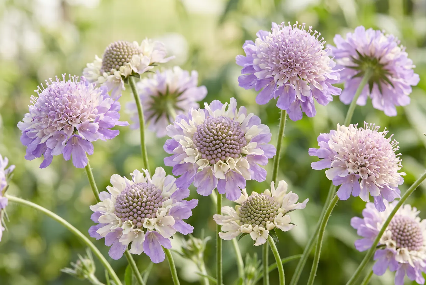 Lavender scabiosa pincushion flowers on wiry stems